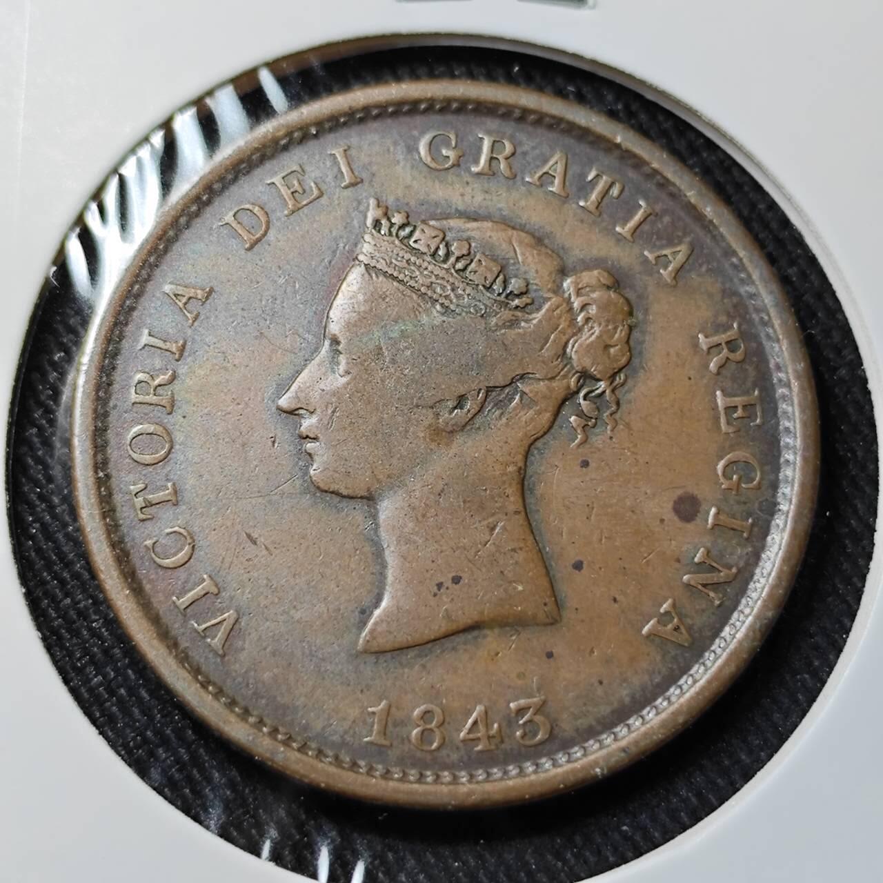 KK钱币收藏小铺   套币 批量/好品散币专场 2月预留时间 周末发货 1843英属加拿大新不伦瑞克省1便士铜币