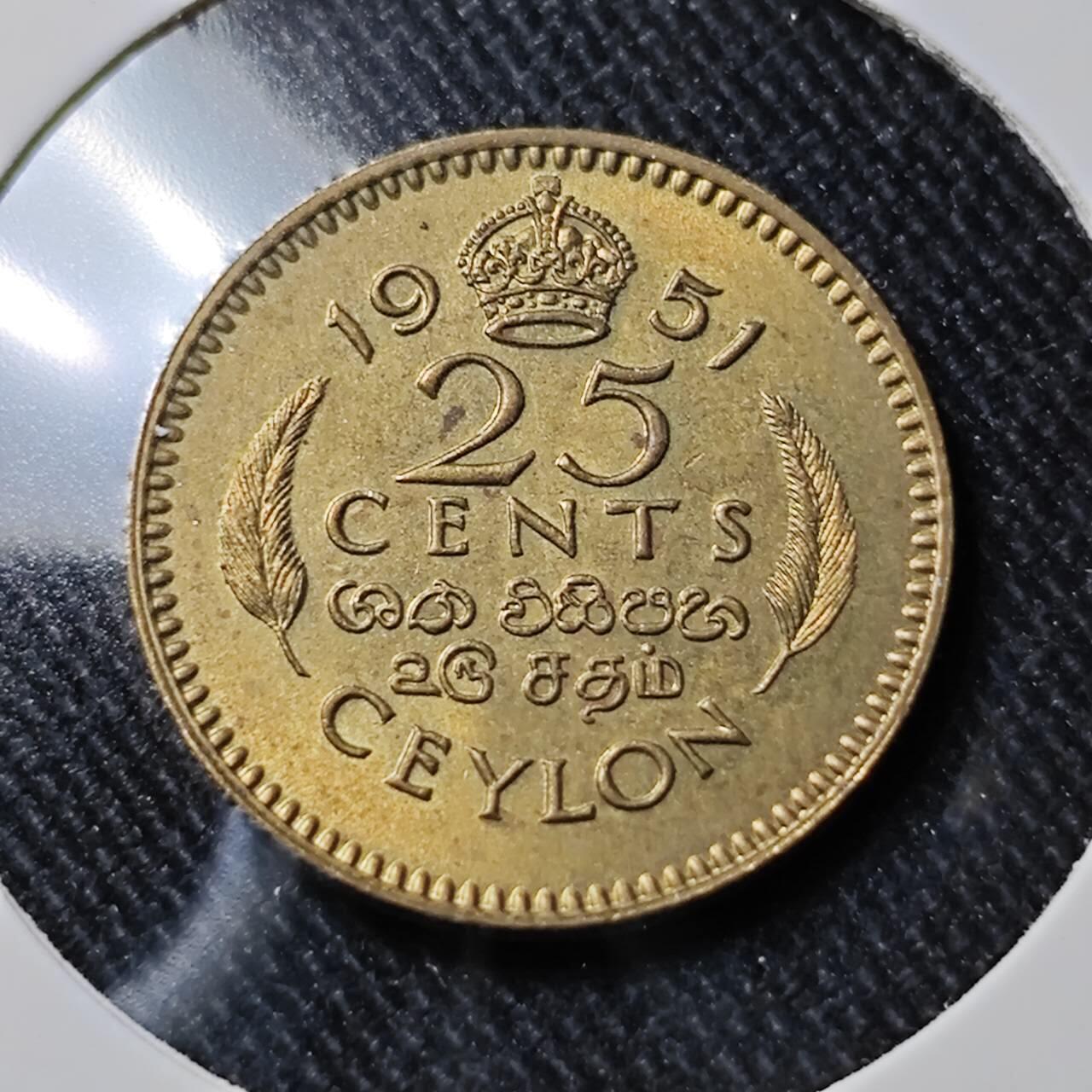 KK钱币收藏小铺   套币 批量/好品散币专场 2月预留时间 周末发货  1951英属锡兰乔六25分铜币 好品