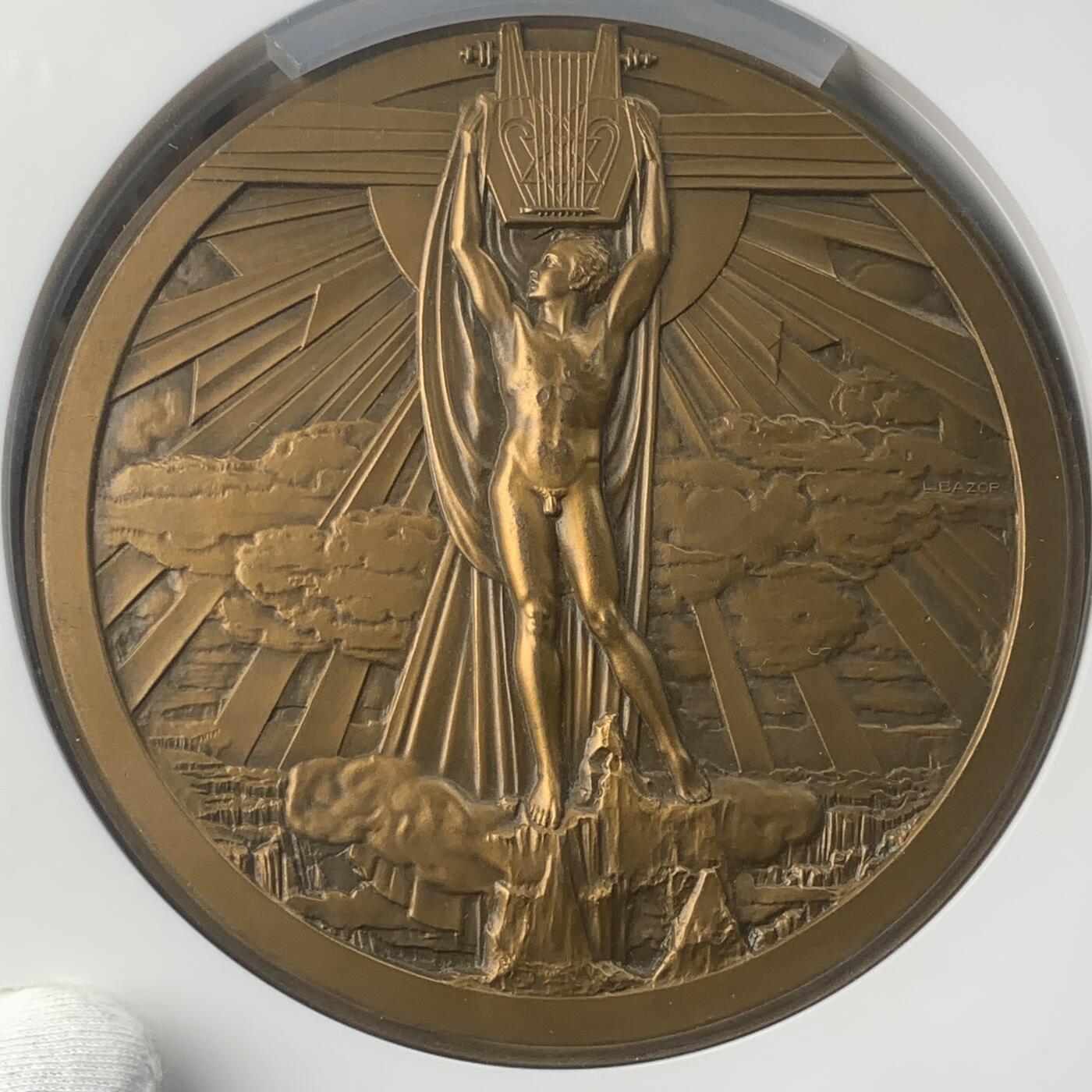 掌中浮雕-藏着的欧洲第053场 NGC MS63 : 1883年德国作曲家瓦格纳纪念铜章  ，114mm，NGC 超大盒子