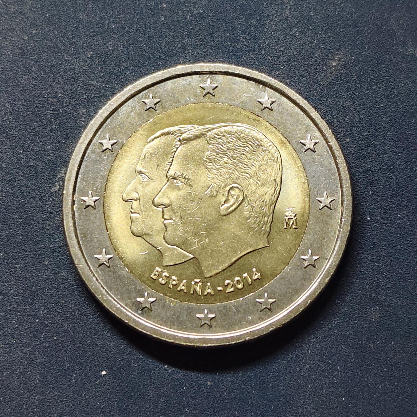 【全场包邮】纯粹捡漏拍508场 西班牙2014年2欧元费利佩六世继承王位双色纪念币