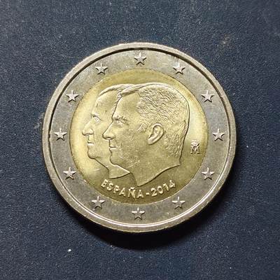 【全场包邮】纯粹捡漏拍508场 - 西班牙2014年2欧元费利佩六世继承王位双色纪念币