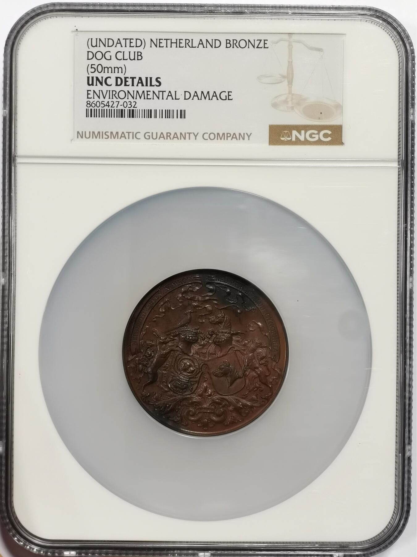 博洋堂世界钱币拍卖第163期（全场包邮） NGC UNC 荷兰狗俱乐部纪念铜章，19世纪末至20世纪初，荷兰犬类运动（如赛狗、狩猎）流行，此类纪念章常用于俱乐部活动或会员奖励