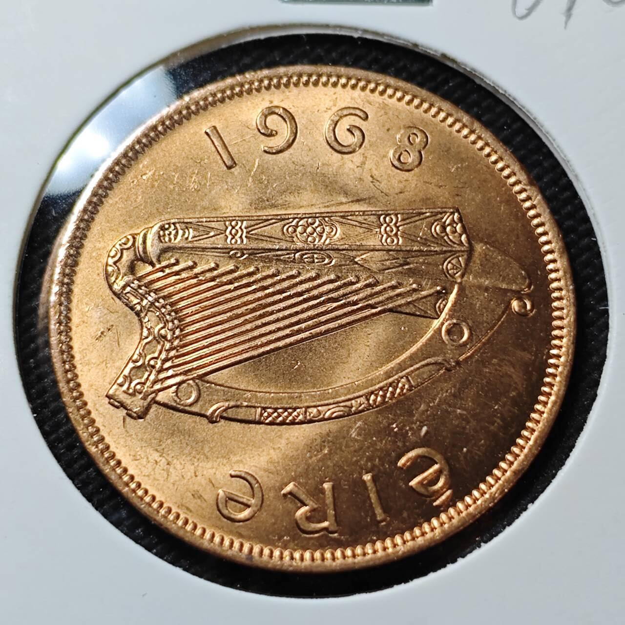 KK钱币收藏小铺   第401期 2月预留时间 周末发货  1968爱尔兰1便士母鸡铜币 好品