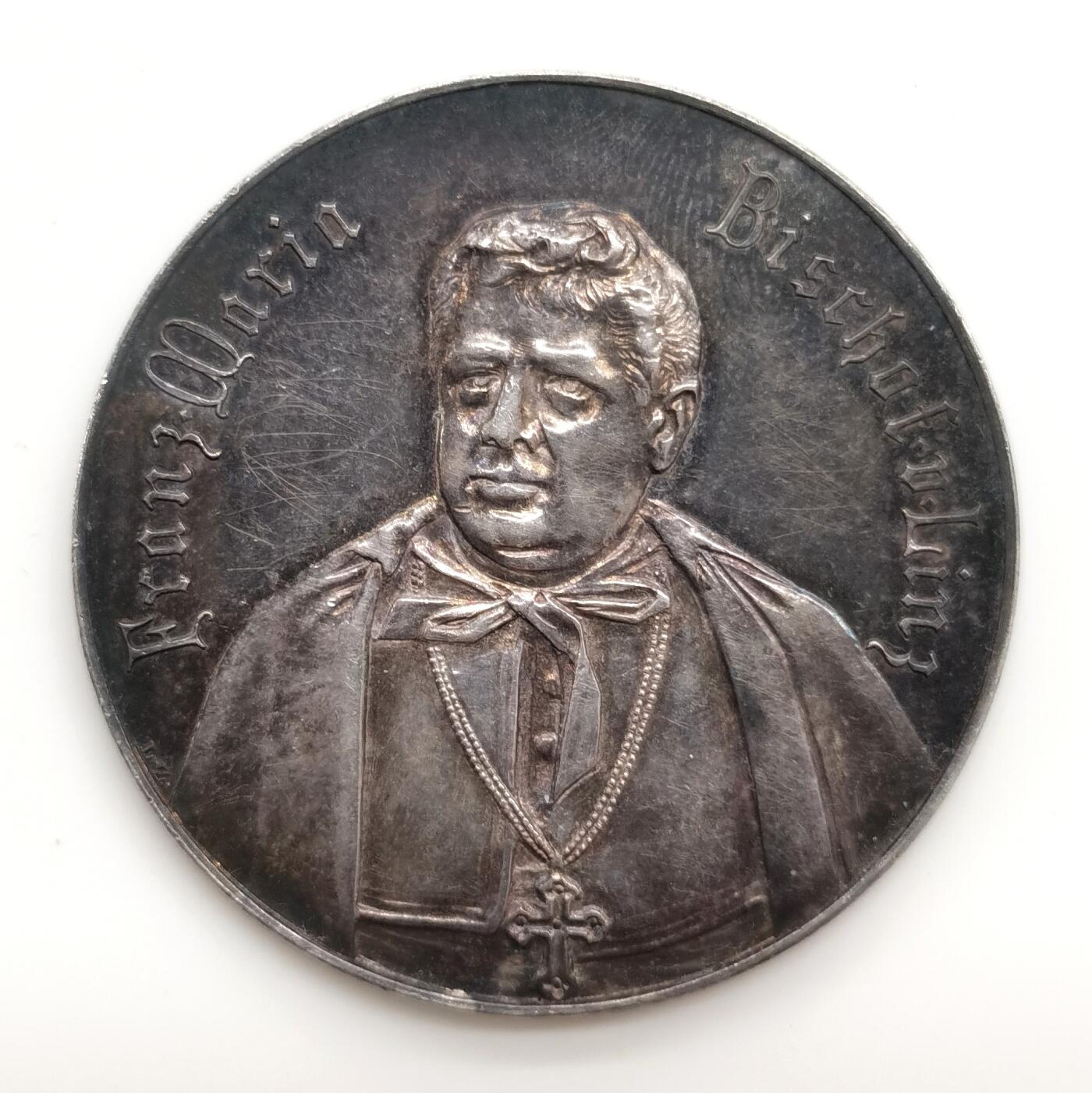 博洋堂世界钱币拍卖第163期（全场包邮） 19世纪德国林道主教弗朗茨玛利亚纪念银章，背面洗礼图，41.5mm，24.7克