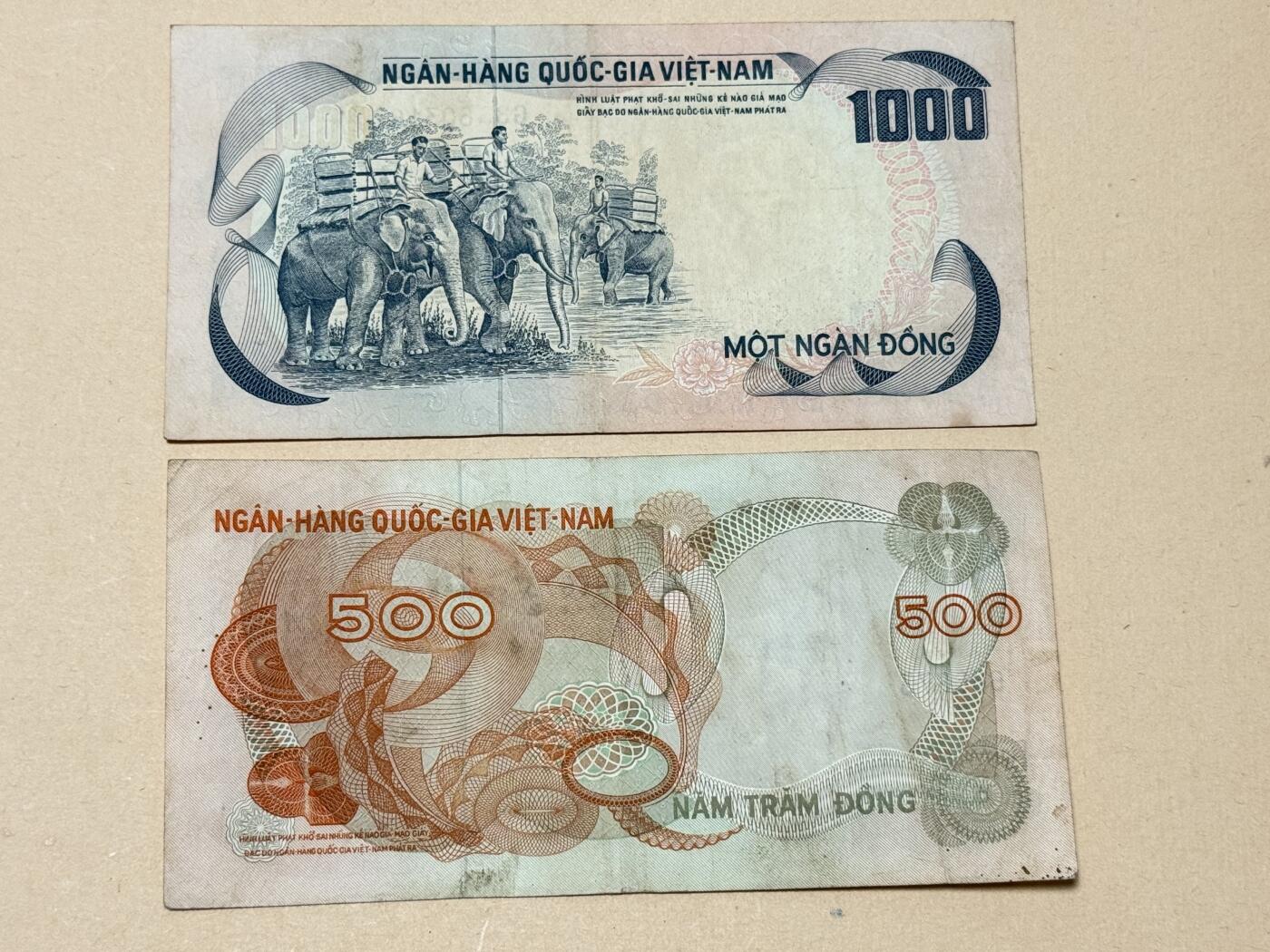 韵星假日钱币拍卖第2期 -- Rimey Holidays Coins & Banknotes Auction 2 南越1972、1970 500盾、1000盾 大象票 流通票