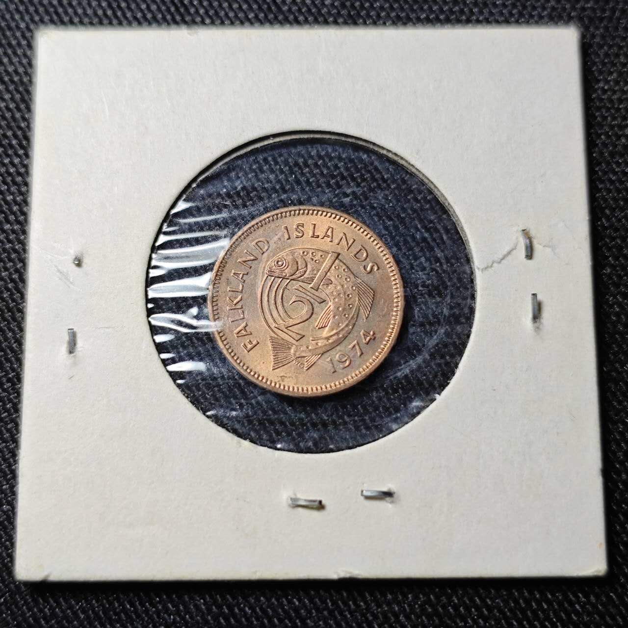 KK钱币收藏小铺   套币 批量/好品散币专场 2月预留时间 周末发货  1974福克兰群岛1/2便士铜币 好品