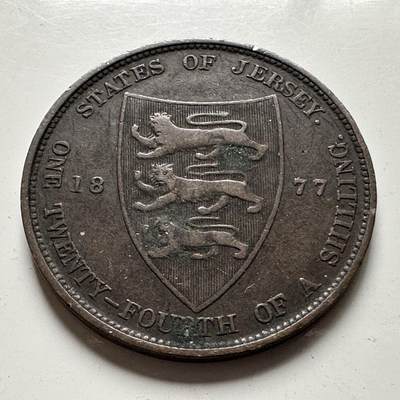 🌹外币初藏🌹🐯2026年第24场  每周二四六晚8️⃣点 接代拍 - 泽西岛1877年1/24先令铜币 a