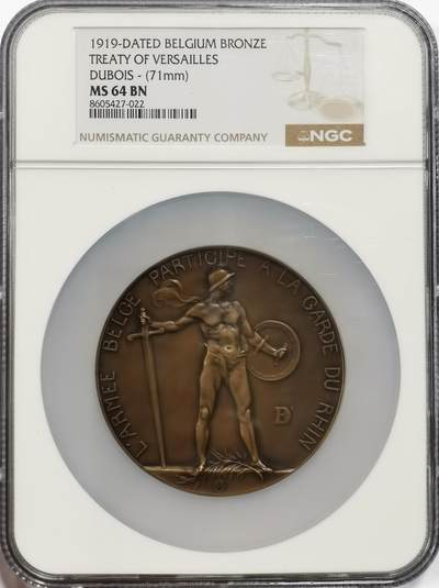 博洋堂世界钱币拍卖第163期（全场包邮） - NGC MS64BN 比利时1919年凡尔赛条约纪念大铜章