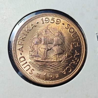 KK钱币收藏小铺   套币 批量/好品散币专场 2月预留时间 周末发货 - 1959英属南非1便士铜币 好品