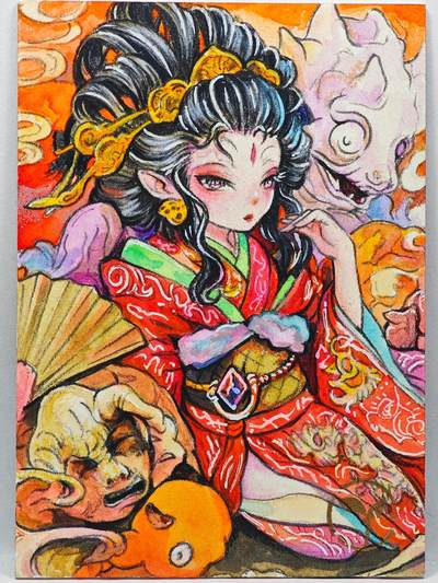 白泽拍卖卡牌手绘专场第33期（去岁千般皆如愿 今年万事定称心） - 2025 元素与自然手绘卡 朱颜引  Q亲签