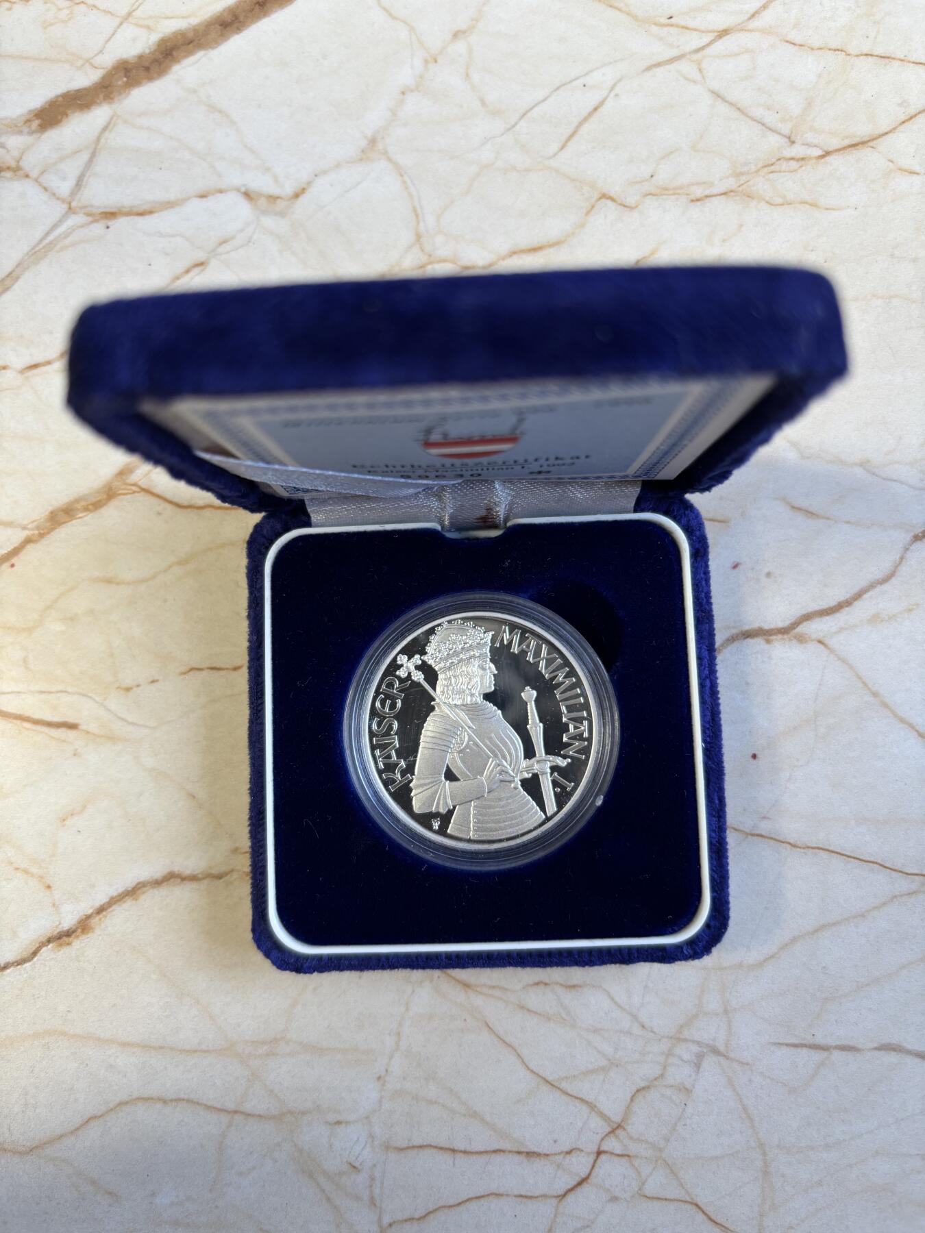 第192期拍卖 获奖币奥地利1992年马克西米连一世精制纪念银币，900银，18克，发行75000枚