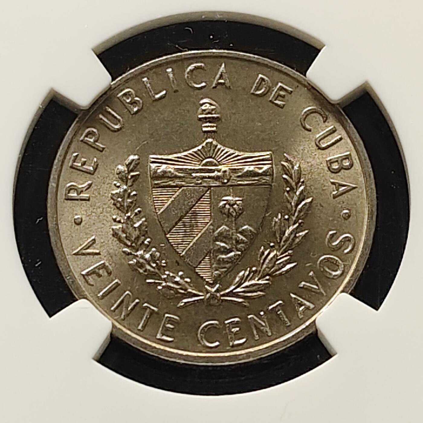 【全场包邮】纯粹捡漏拍509场 【收藏级·亚军分】古巴1968年何塞·马蒂20分-NGC MS66（更高分仅3枚）