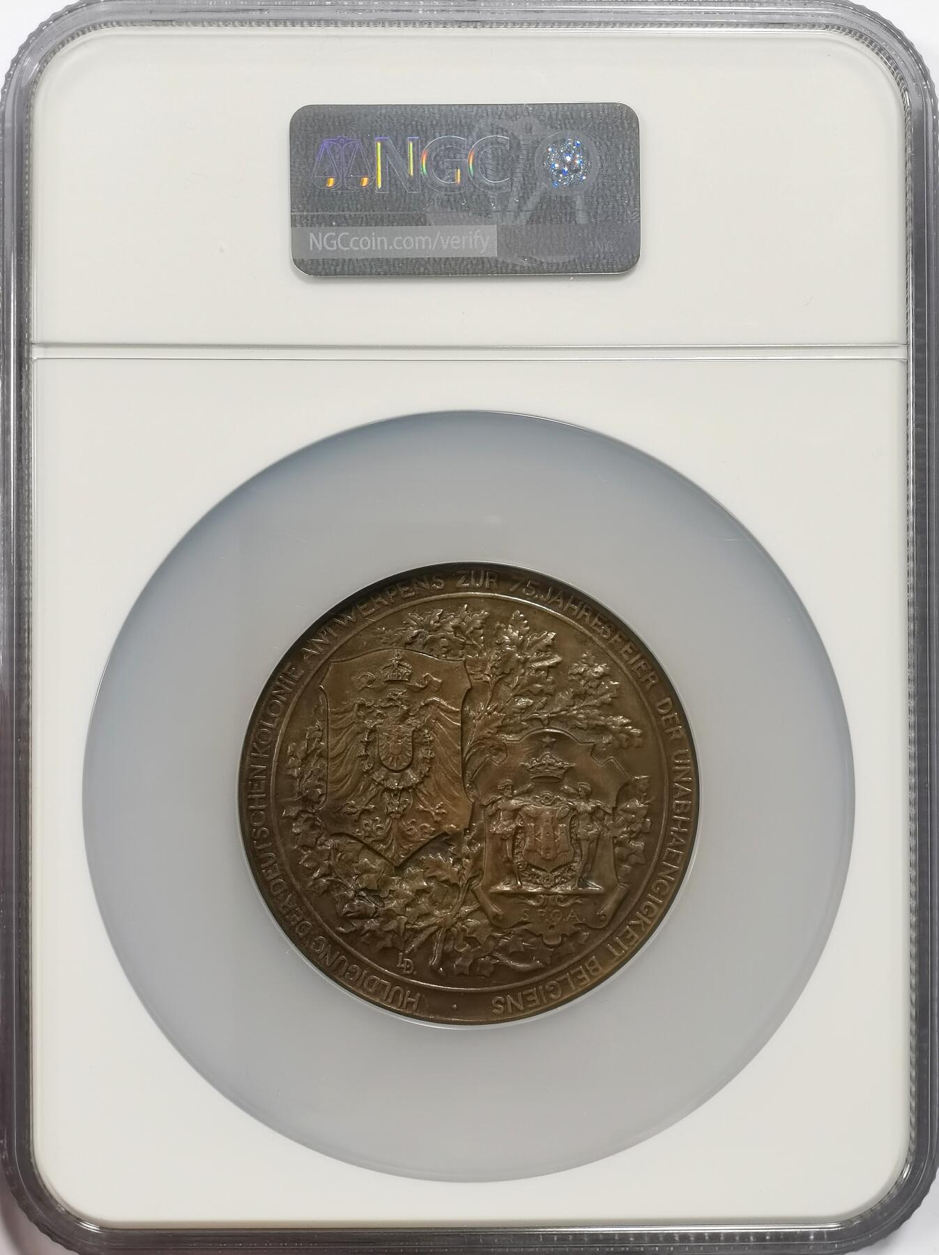 博洋堂世界钱币拍卖第163期（全场包邮） NGC MS63BN 比利时1905年安特卫普独立75周年纪念大铜章