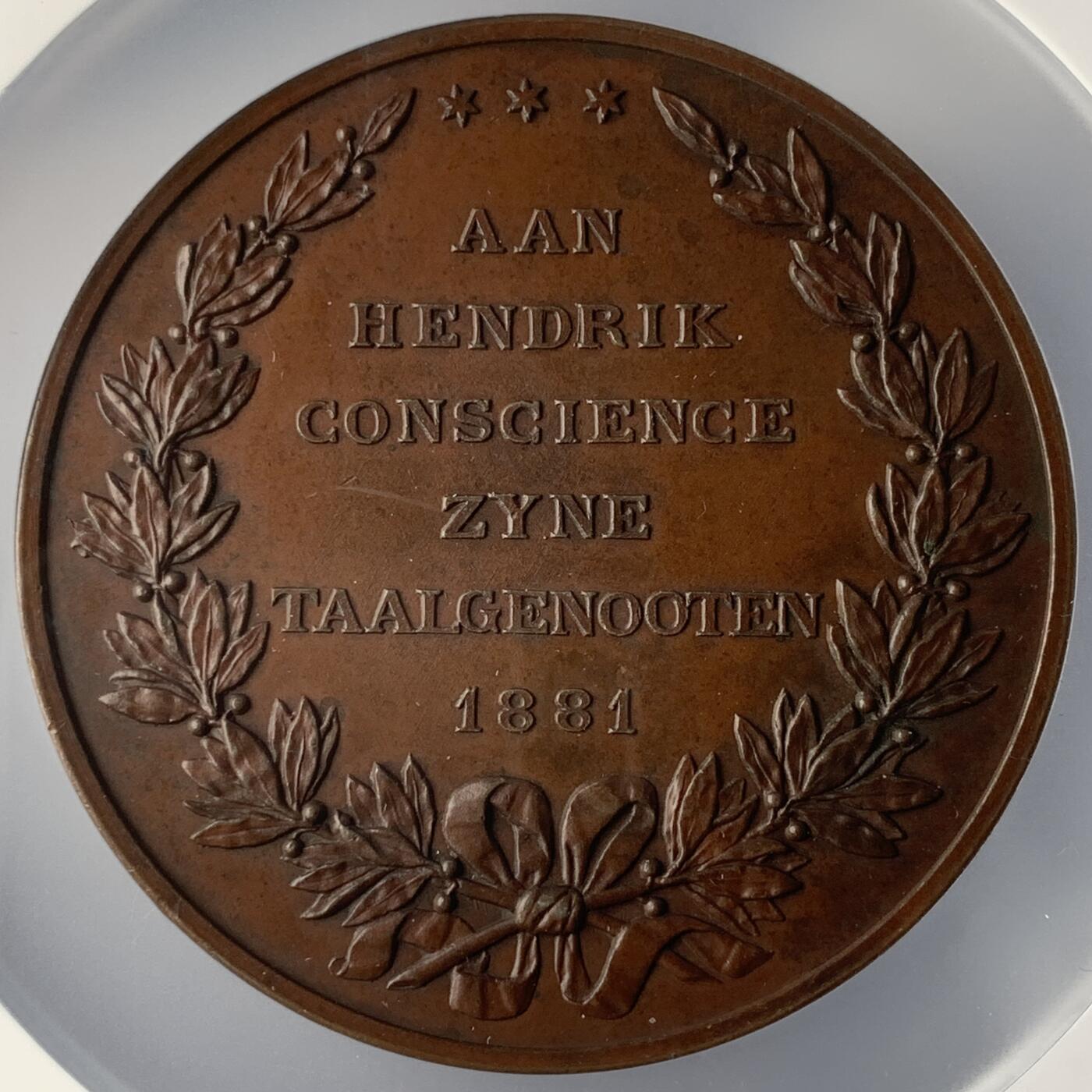 掌中浮雕-藏着的欧洲第053场 1881年比利时著名作家纪念铜章，60mm