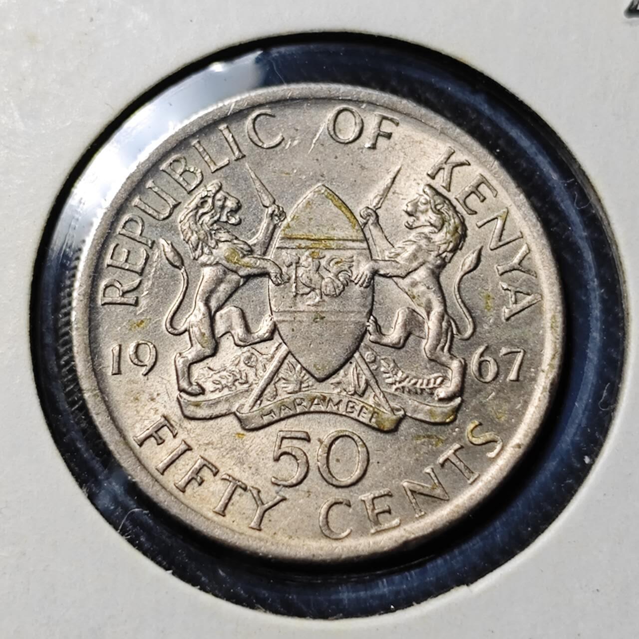 KK钱币收藏小铺   套币 批量/好品散币专场 2月预留时间 周末发货  1967肯尼亚50分 开国头像开字版