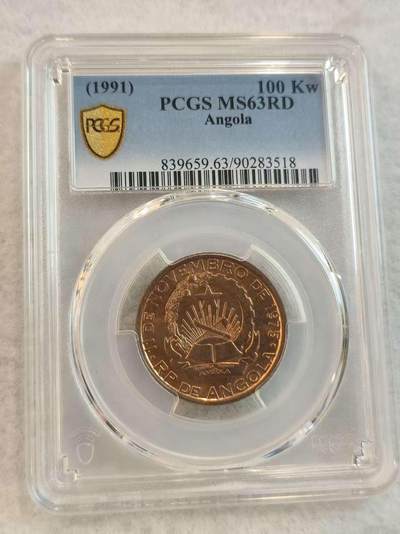 G&W世界散币，银币处理专场（第45场） - PCGS-MS63RD 安哥拉1991年100宽扎  红铜