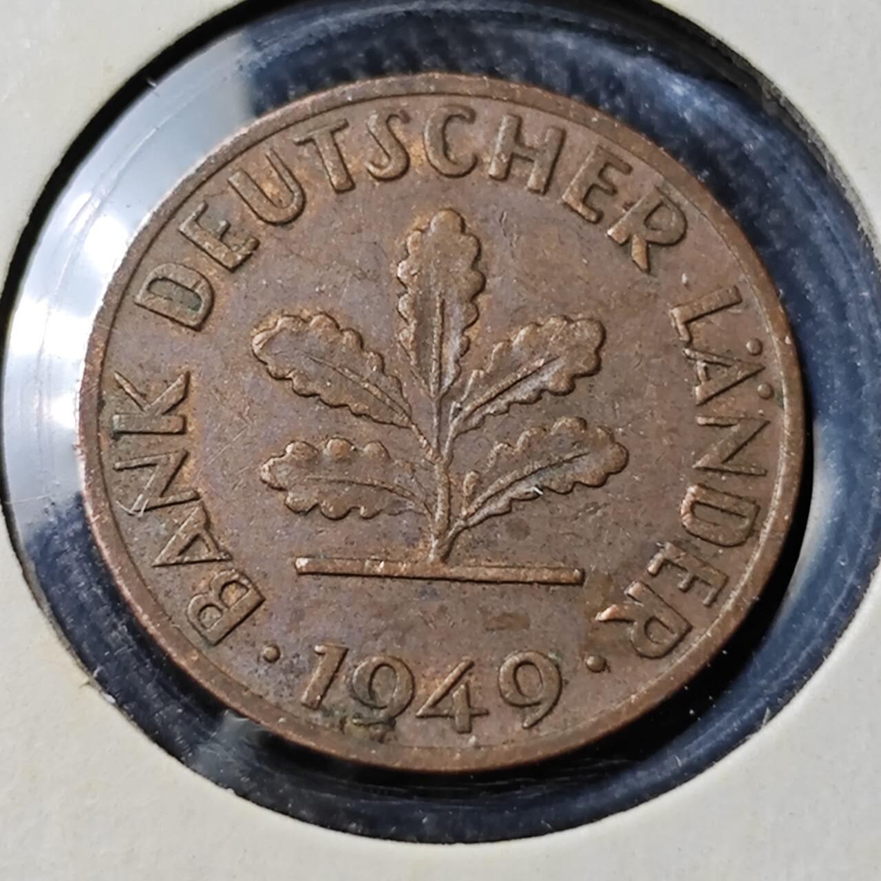 KK钱币收藏小铺   套币 批量/好品散币专场 2月预留时间 周末发货 1949西德1芬尼铜币 银行版 