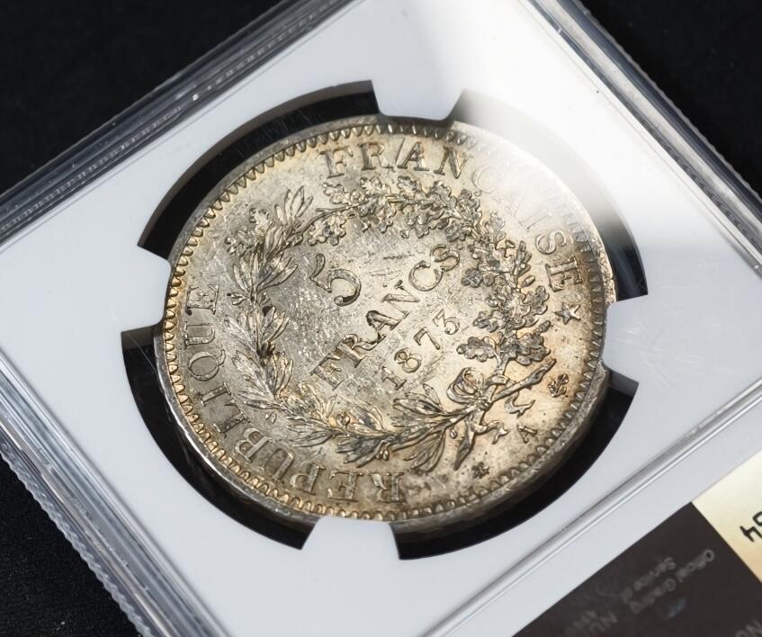 甄臻铺-世界币章拍卖（第53期），甄品场拍品征集中，送拍享返佣金等优惠多多 NGC-MS61 法国1873A 5法郎大力神银币