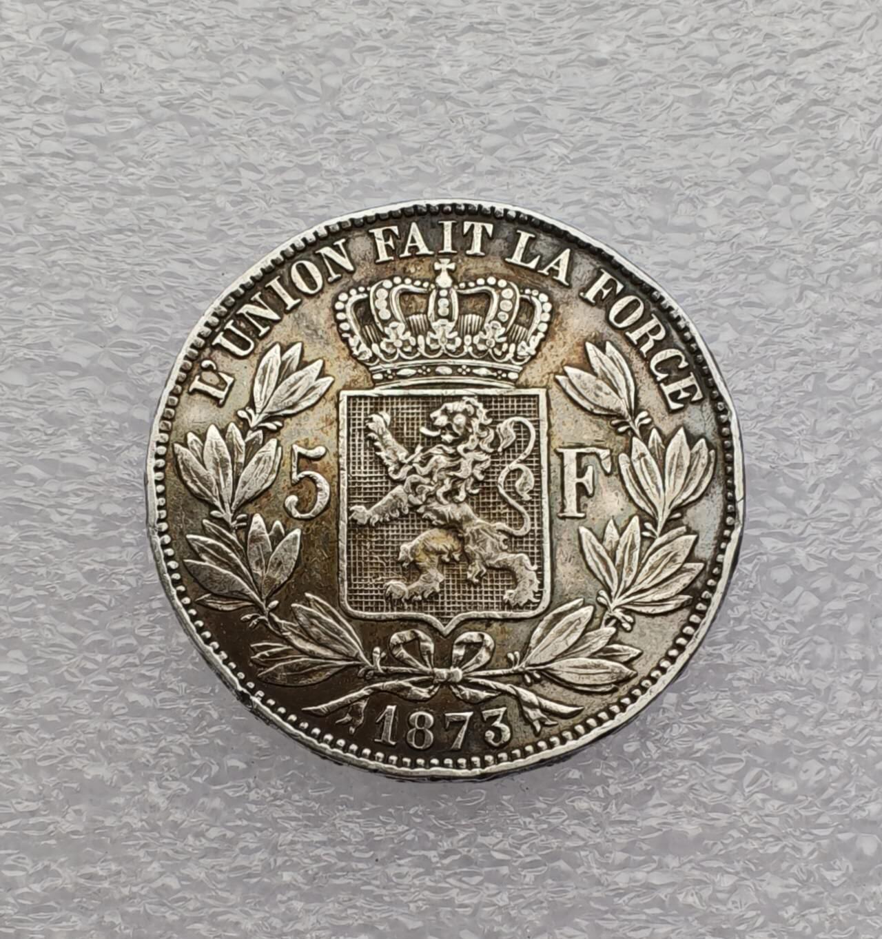 瓶子🏺第231期拍卖会  比利时1873年利奥波德二世5法郎（5F）银币  90%银