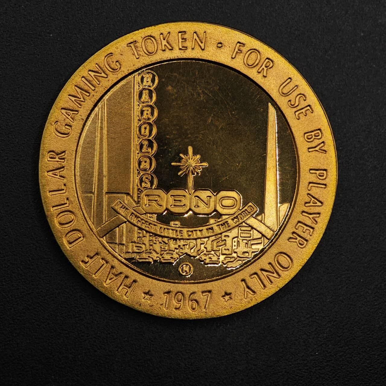 【淘币小摊】实时拍第八百七十六拍   散币场    每周一统一发货 美国1967年里诺市Harolds Club半美元铜币代币原光品