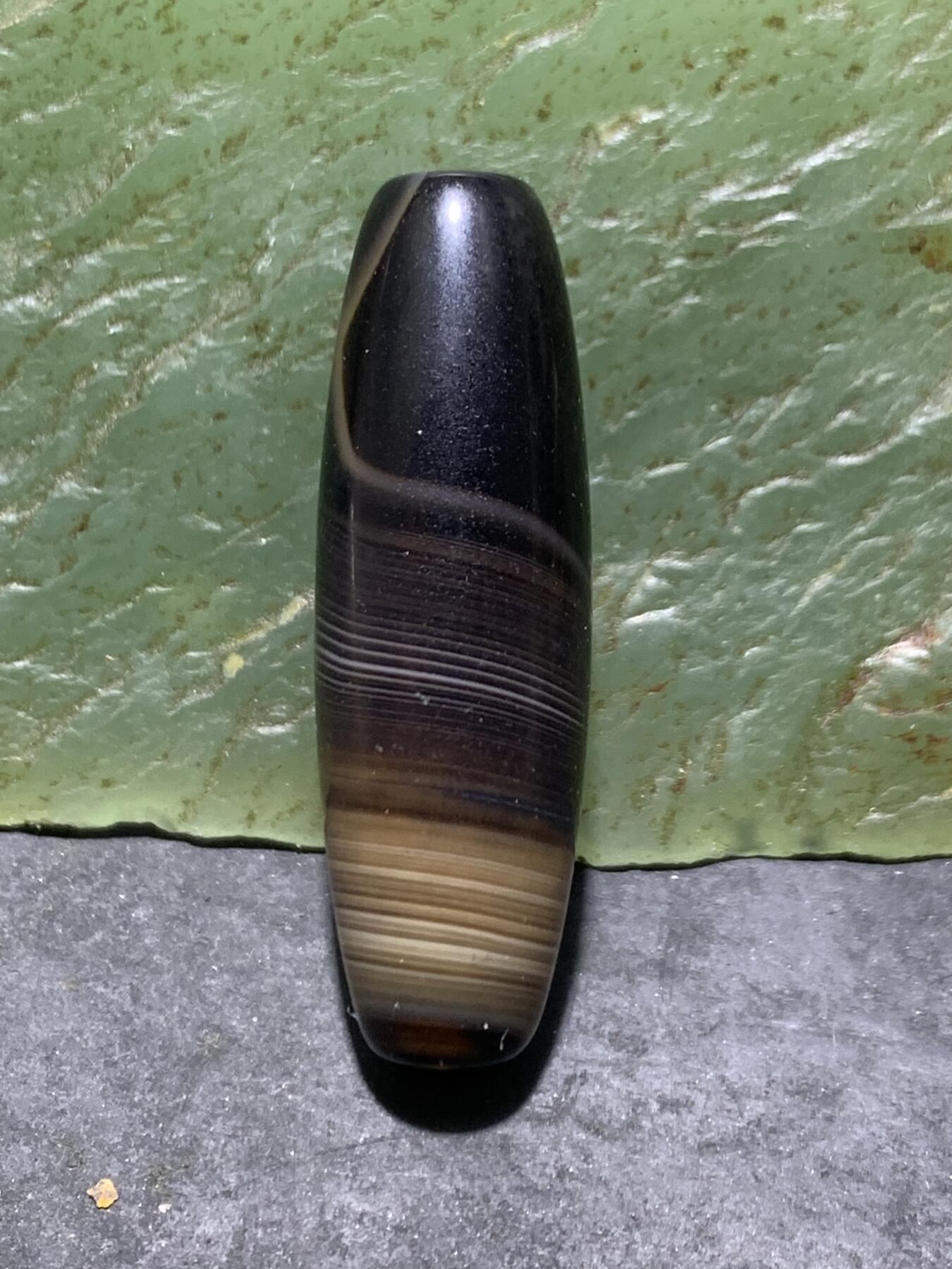 精美罕见X图案千层纹药师玛瑙桶珠一个