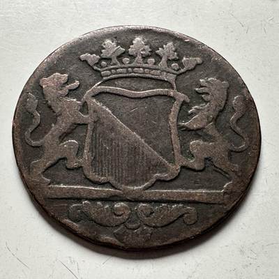 🌹外币初藏🌹🐯2026年第24场  每周二四六晚8️⃣点 接代拍 - 荷兰乌得勒支市 17xx年 1 duit 铜币 双狮盾徽 21.4mm 