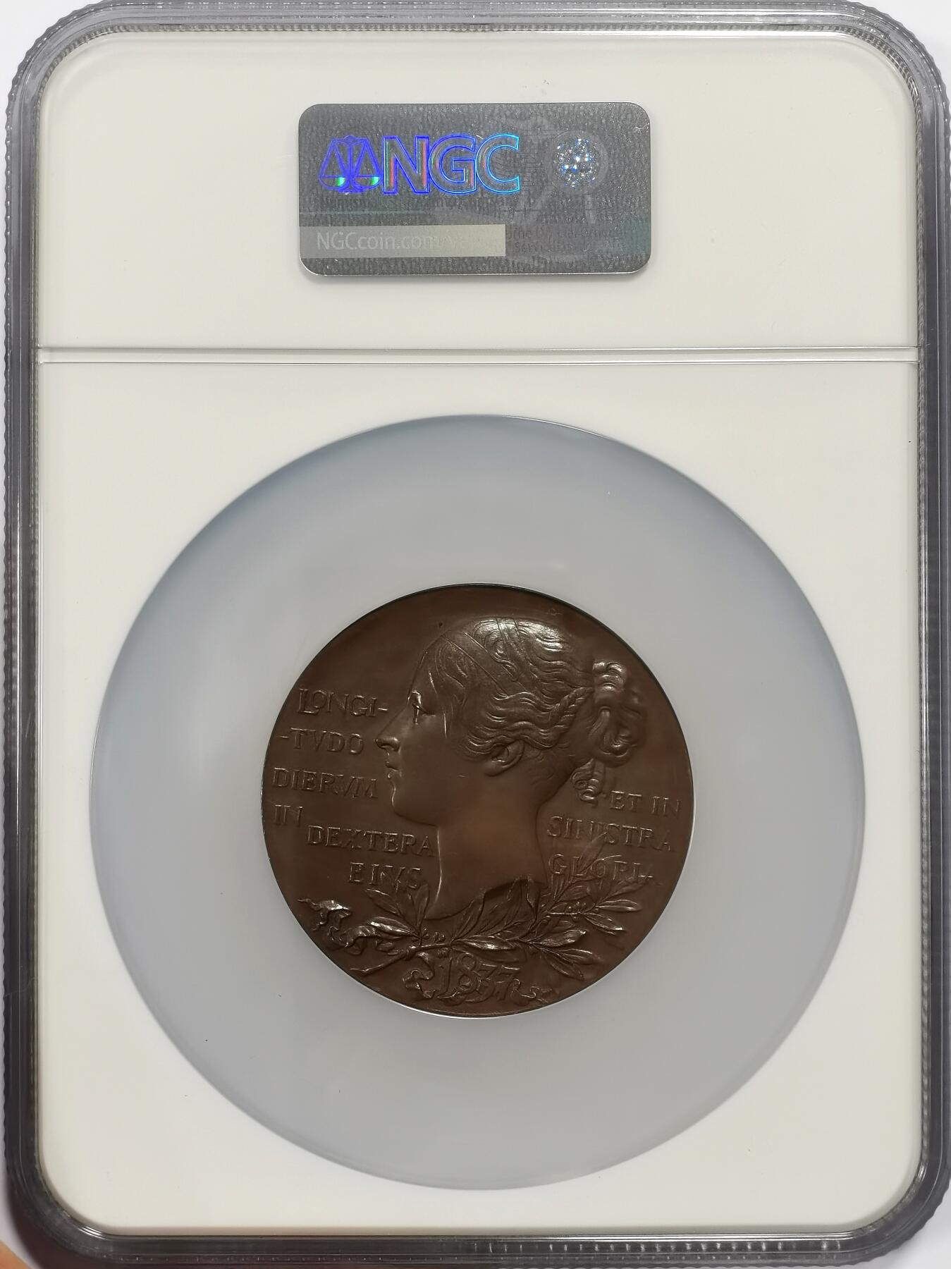 博洋堂世界钱币拍卖第163期（全场包邮） NGC MS62BN 英国1897年维多利亚女王登基60周年纪念铜章，55mm