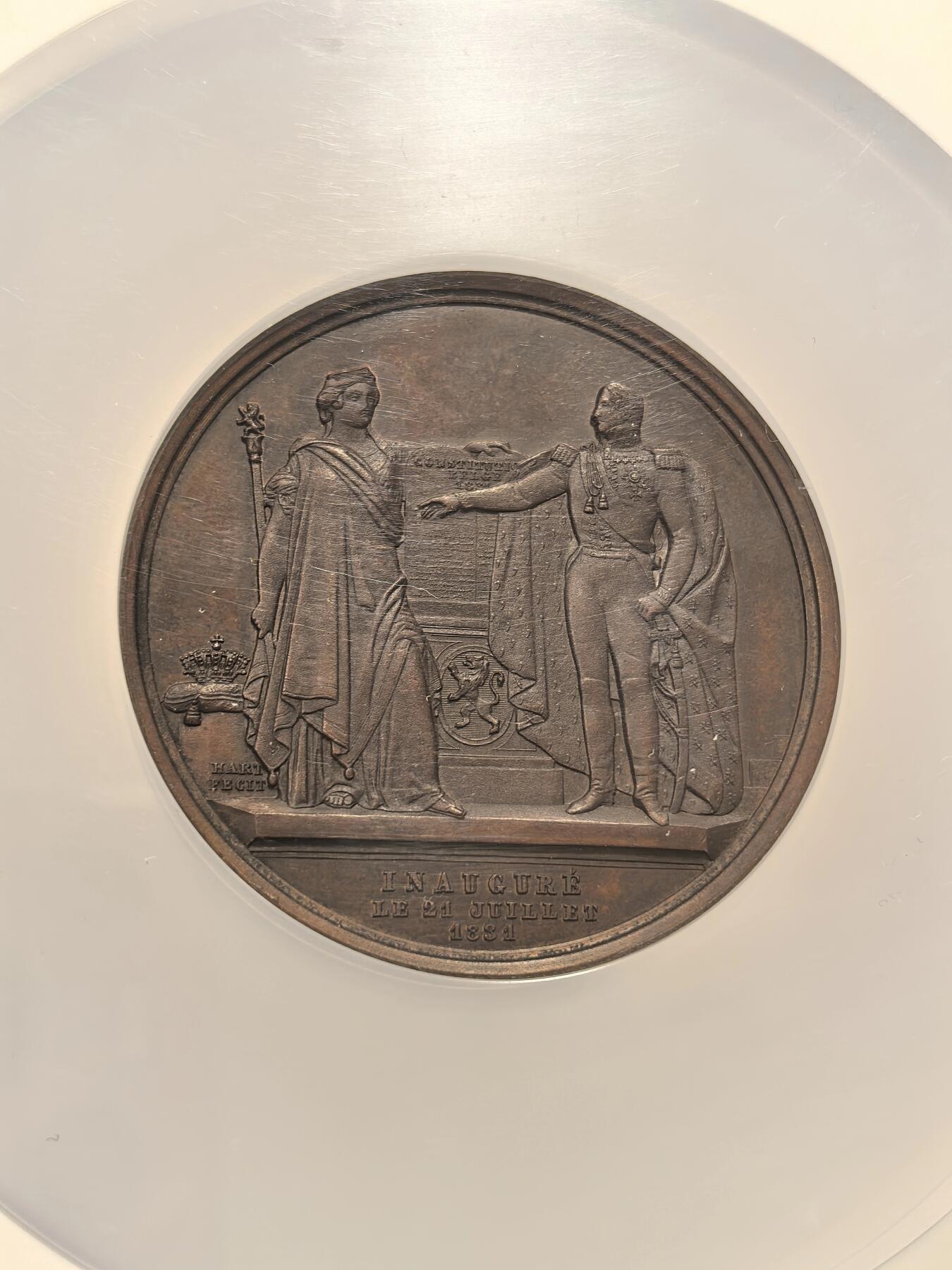 博洋堂世界钱币拍卖第163期（全场包邮） NGC MS62BN 比利时1831年利奥波德一世登基纪念大铜章