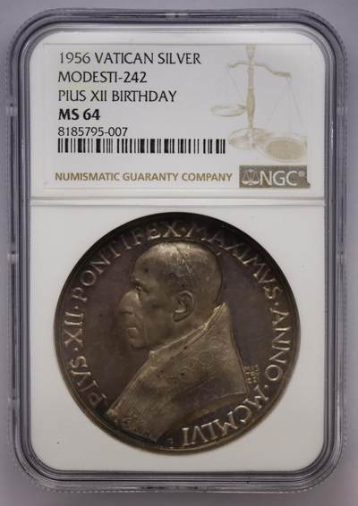 观钱近现代机制币拍卖No.002  - 梵蒂冈1956年庇护十二世 80 大寿纪念银章