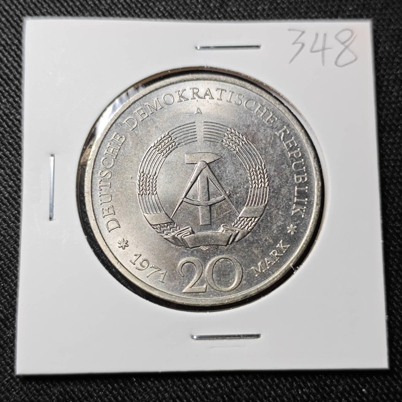 KK钱币收藏小铺   套币 批量/好品散币专场 2月预留时间 周末发货  1971东德20马克纪念币