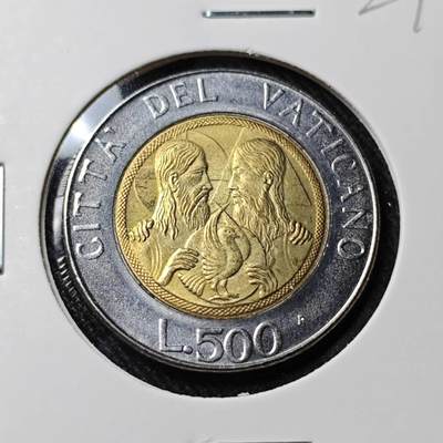 KK钱币收藏小铺   套币 批量/好品散币专场 2月预留时间 周末发货 -   梵蒂冈500里拉双色币 好品