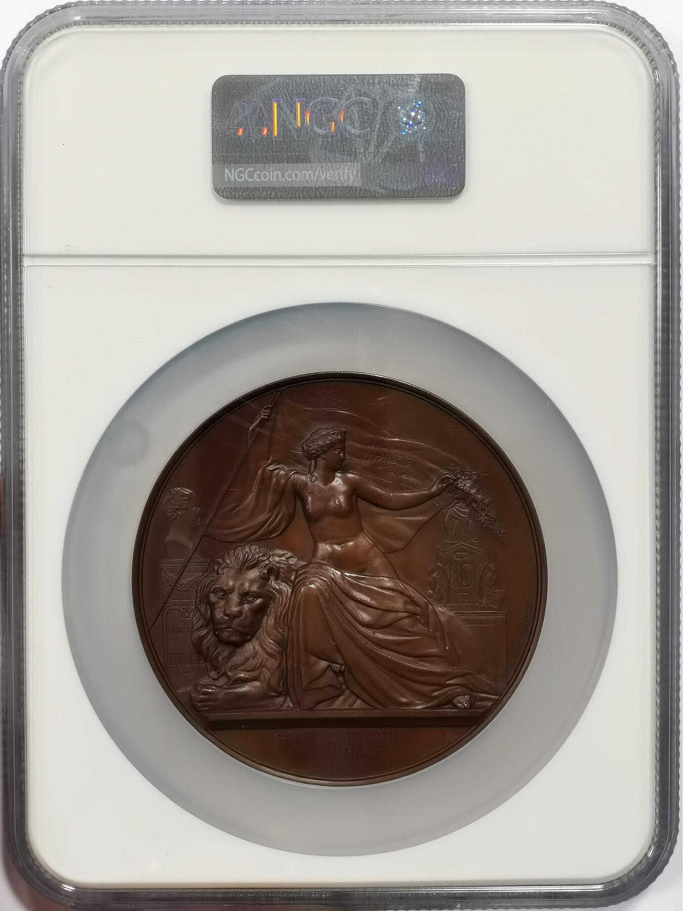 博洋堂世界钱币拍卖第163期（全场包邮） NGC MS63BN 比利时1855年独立周年纪念大铜章