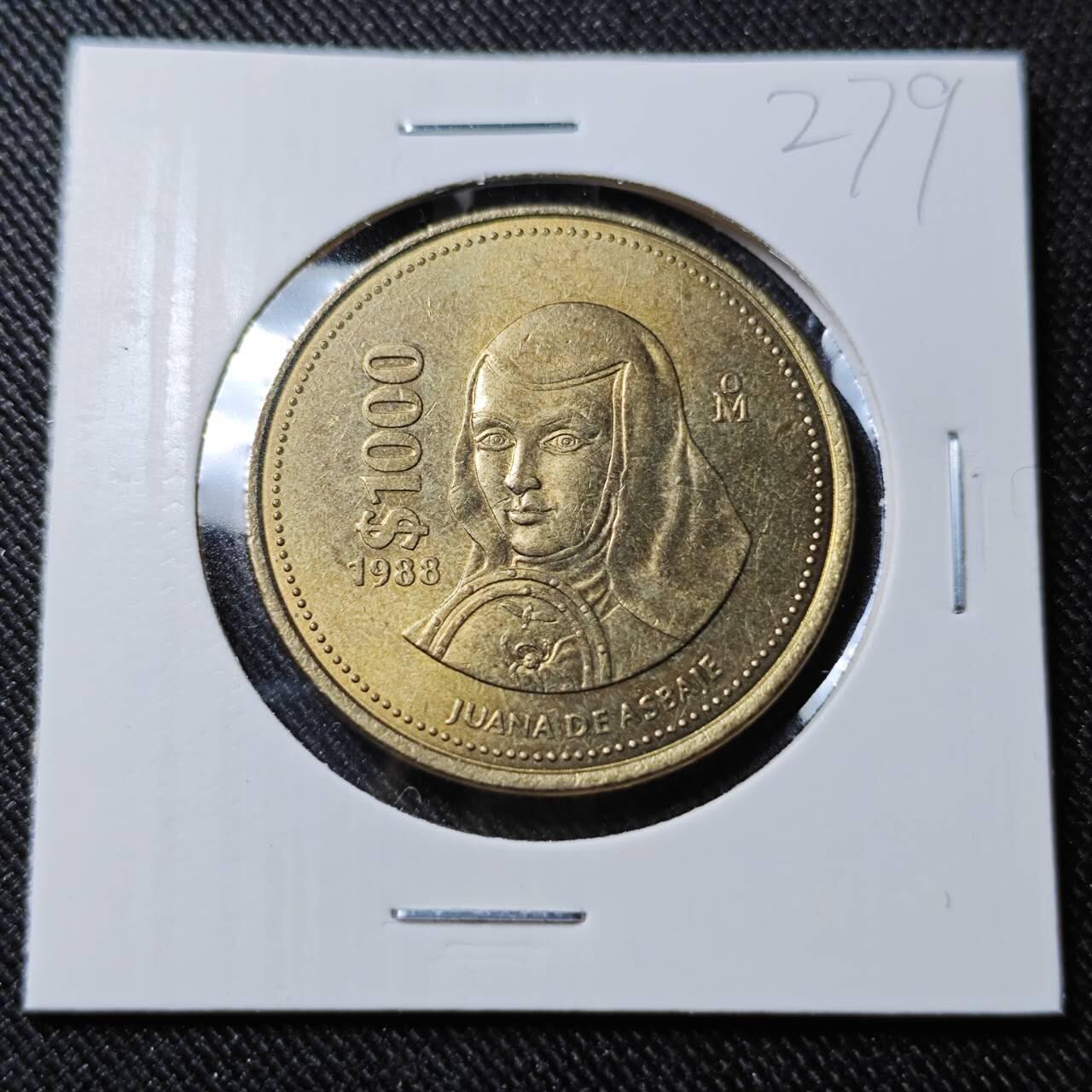 KK钱币收藏小铺   套币 批量/好品散币专场 2月预留时间 周末发货  1988墨西哥1000比索大币 铜币 好品