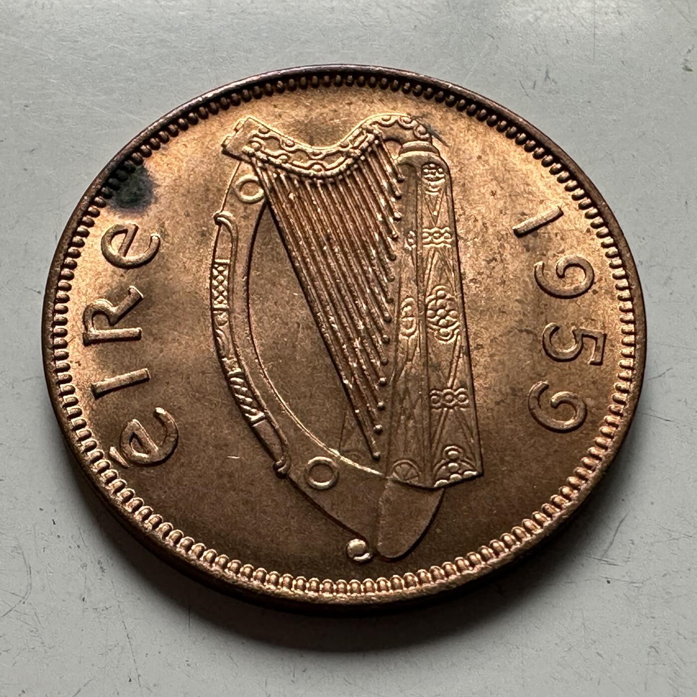 🌹外币初藏🌹🐯2026年第24场  每周二四六晚8️⃣点 接代拍 爱尔兰共和国 1959年 1/4便士（法新）铜币 鹬鸟20.5mm 原光好品