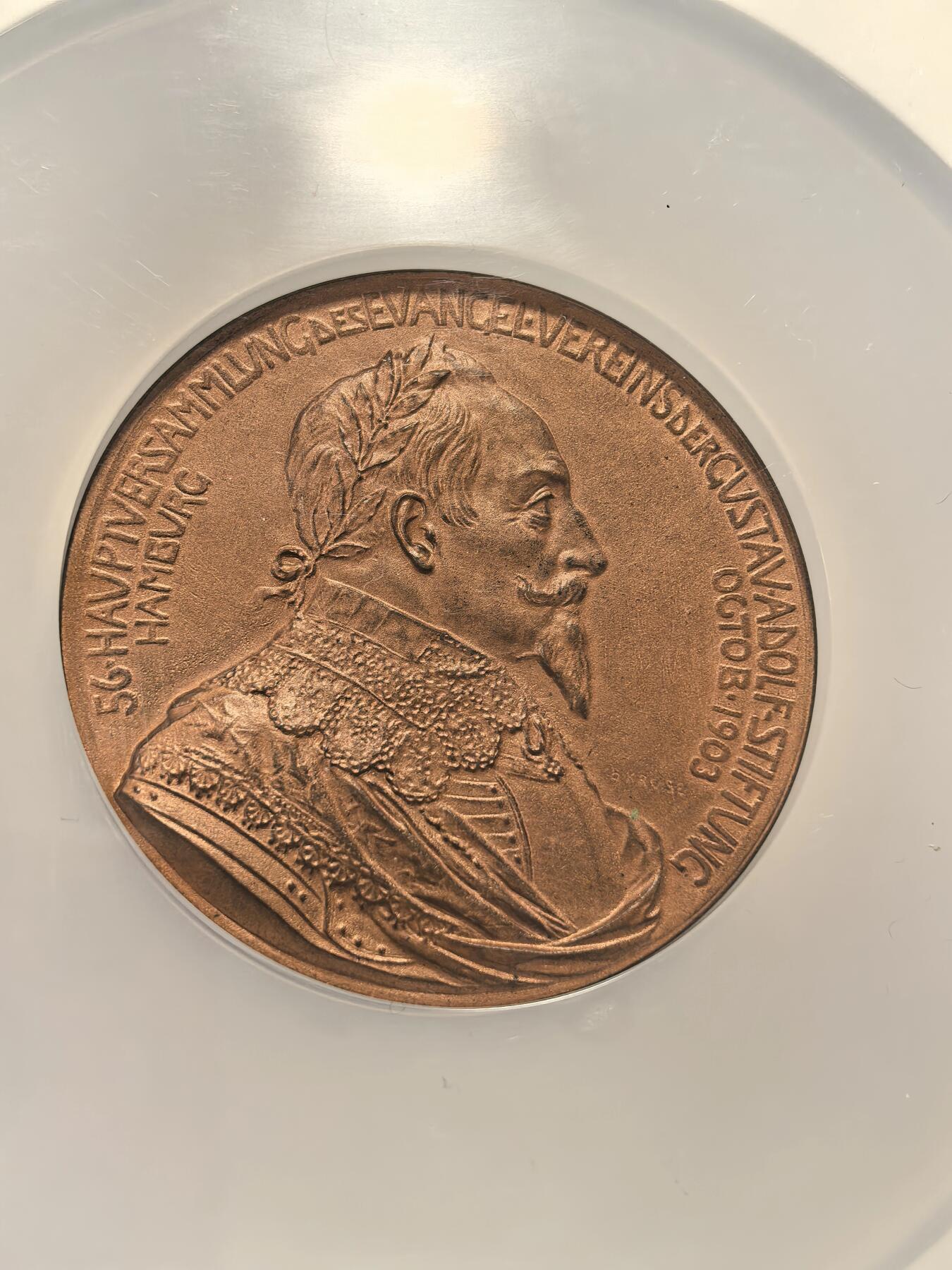 博洋堂世界钱币拍卖第163期（全场包邮） NGC MS65BN 德国1903年古斯塔夫·阿道夫联盟纪念大铜章