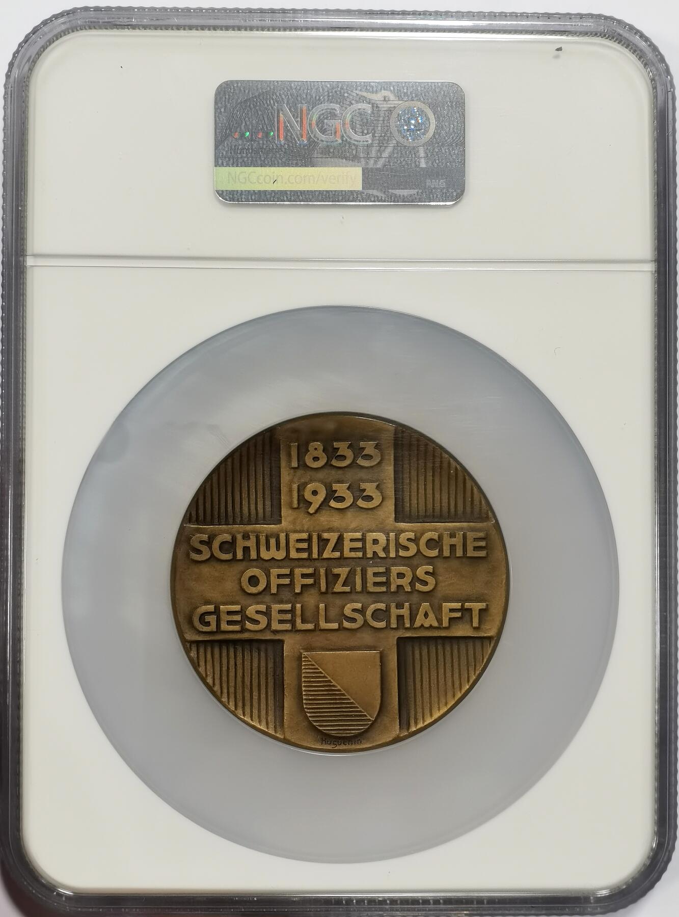 博洋堂世界钱币拍卖第163期（全场包邮） NGC MS64BN 瑞士1933年瑞士军官协会成立100周年纪念大铜章