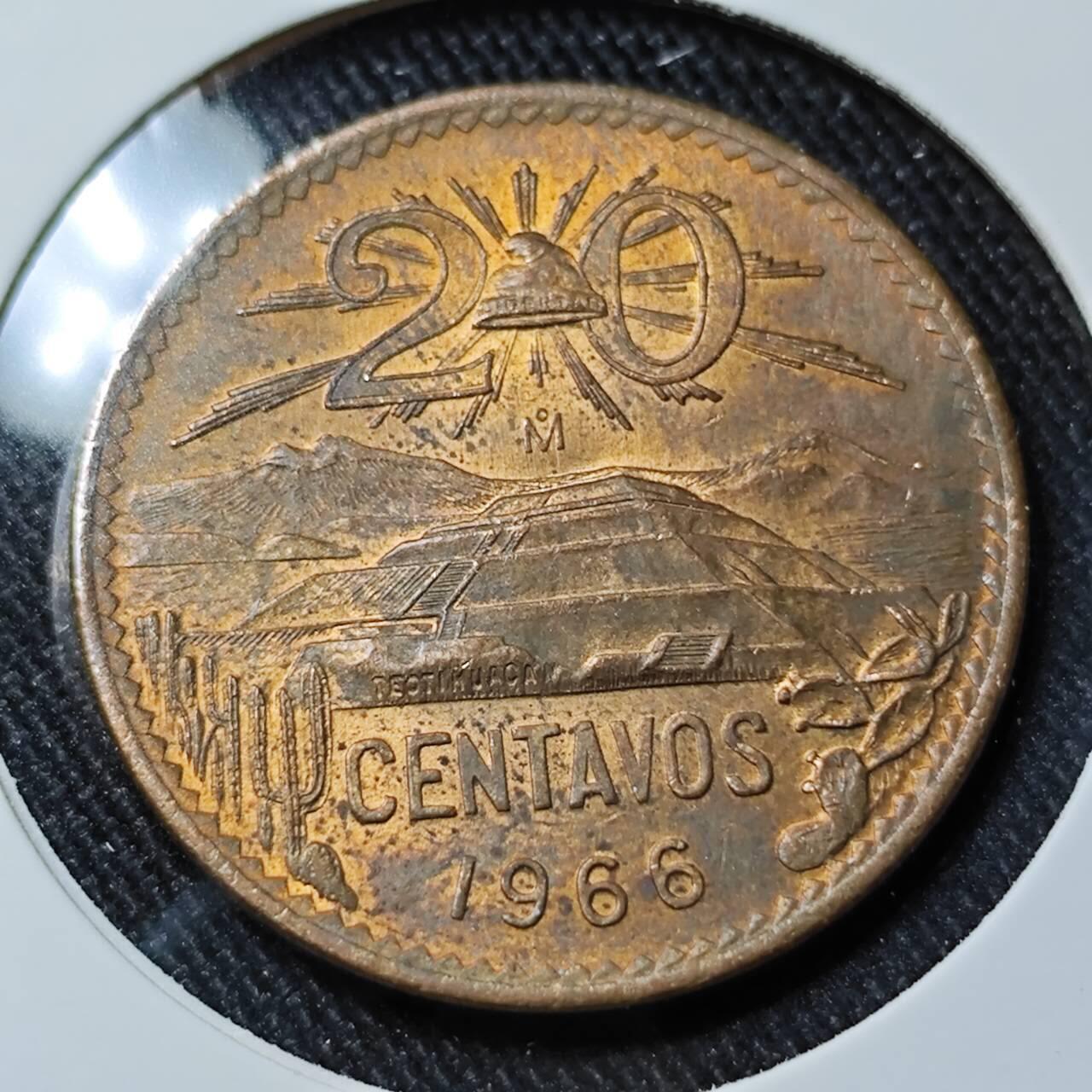 KK钱币收藏小铺   套币 批量/好品散币专场 2月预留时间 周末发货  1966墨西哥20分铜币