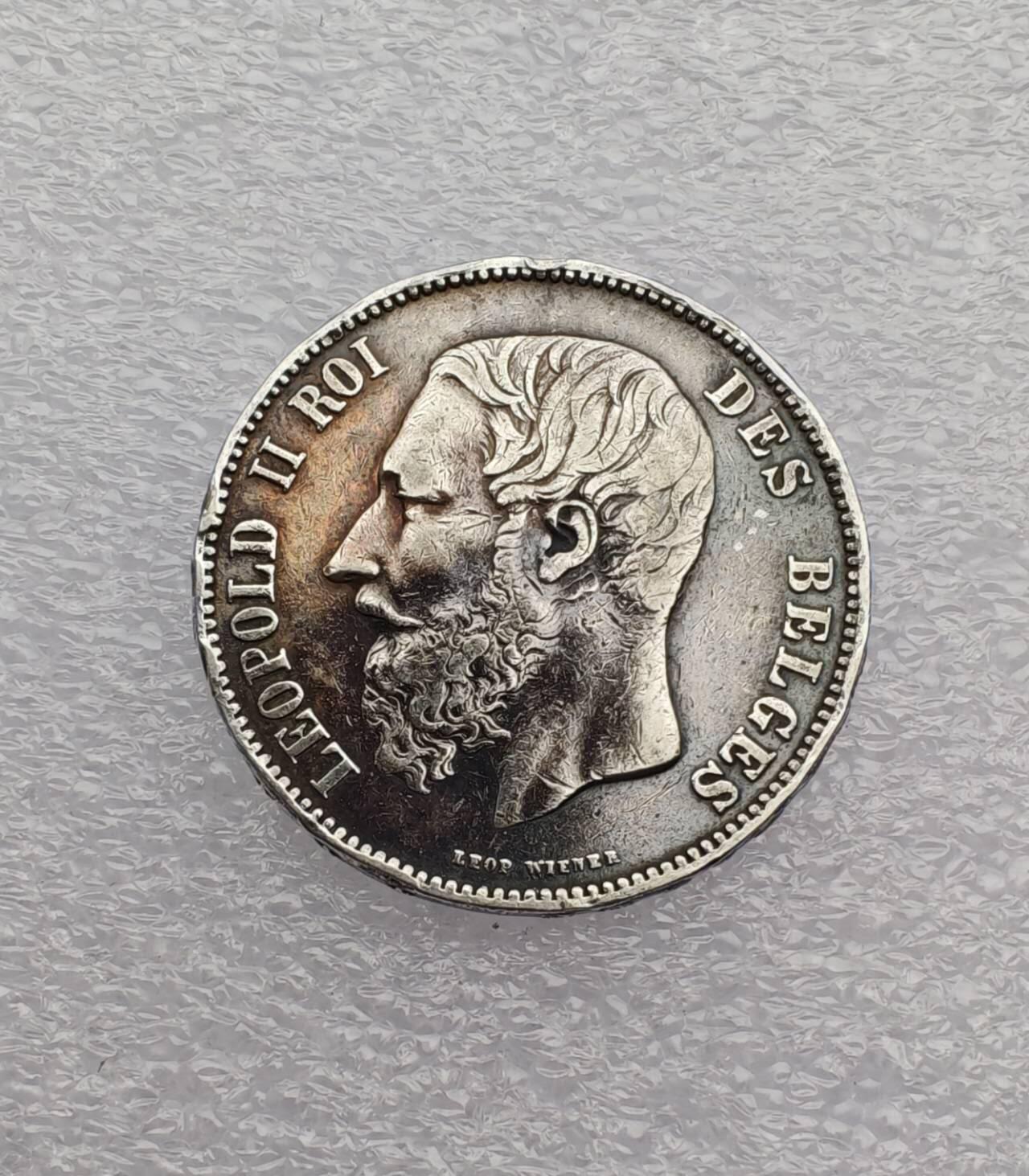 瓶子🏺第231期拍卖会  比利时1873年利奥波德二世5法郎（5F）银币  90%银