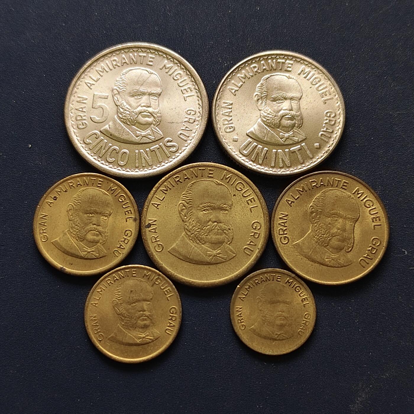 【全场包邮】纯粹捡漏拍508场 秘鲁1985-1988年格劳将军版7枚套币