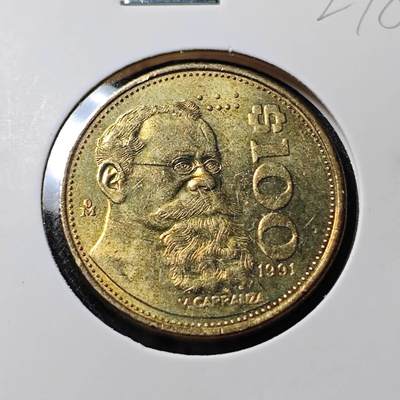 KK钱币收藏小铺   套币 批量/好品散币专场 2月预留时间 周末发货 -  1991墨西哥100比索 好品铜币