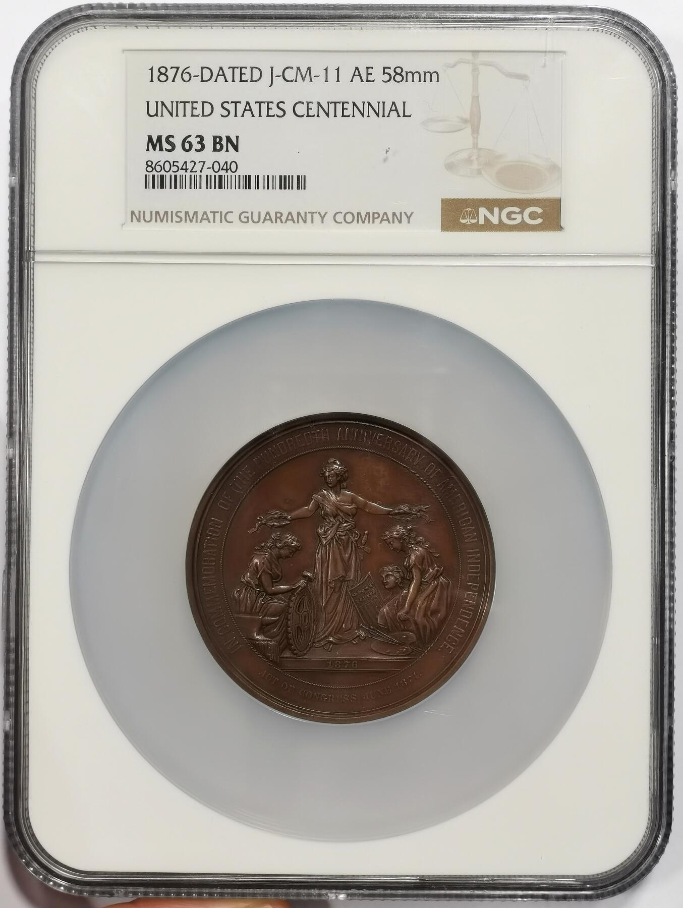 博洋堂世界钱币拍卖第163期（全场包邮） NGC MS63BN 美国1876年建国百年纪念大铜章