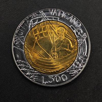 【淘币小摊】实时拍第八百七十六拍   散币场    每周一统一发货 - 梵蒂冈1985年500里拉双色币