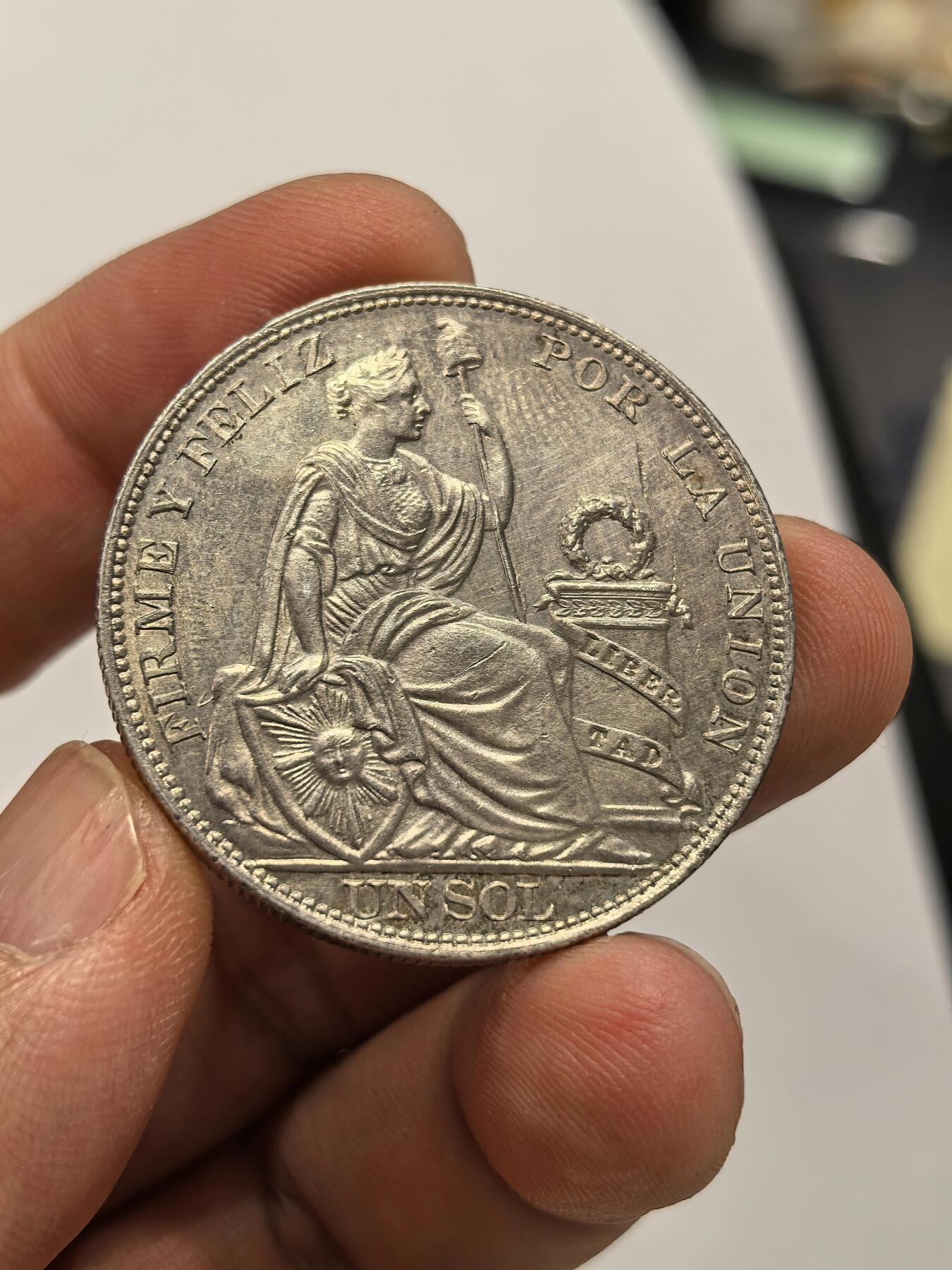 博洋堂世界钱币拍卖第163期（全场包邮） 秘鲁1914年坐人1索尔银币