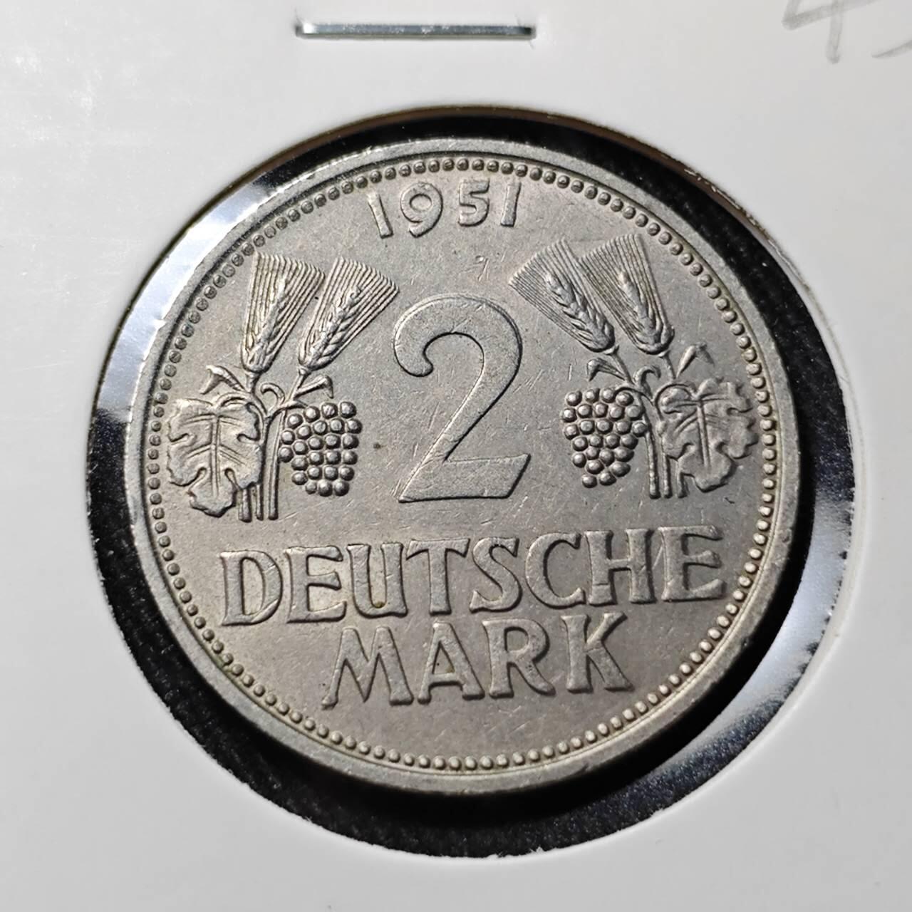 KK钱币收藏小铺   套币 批量/好品散币专场 2月预留时间 周末发货  1951德国2马克镍币