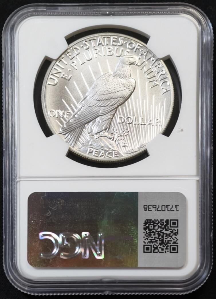 甄臻铺-世界币章拍卖（第53期），甄品场拍品征集中，送拍享返佣金等优惠多多 NGC-MS70 美国2023年和平银元 首发版 满分评级 投资收藏两相宜