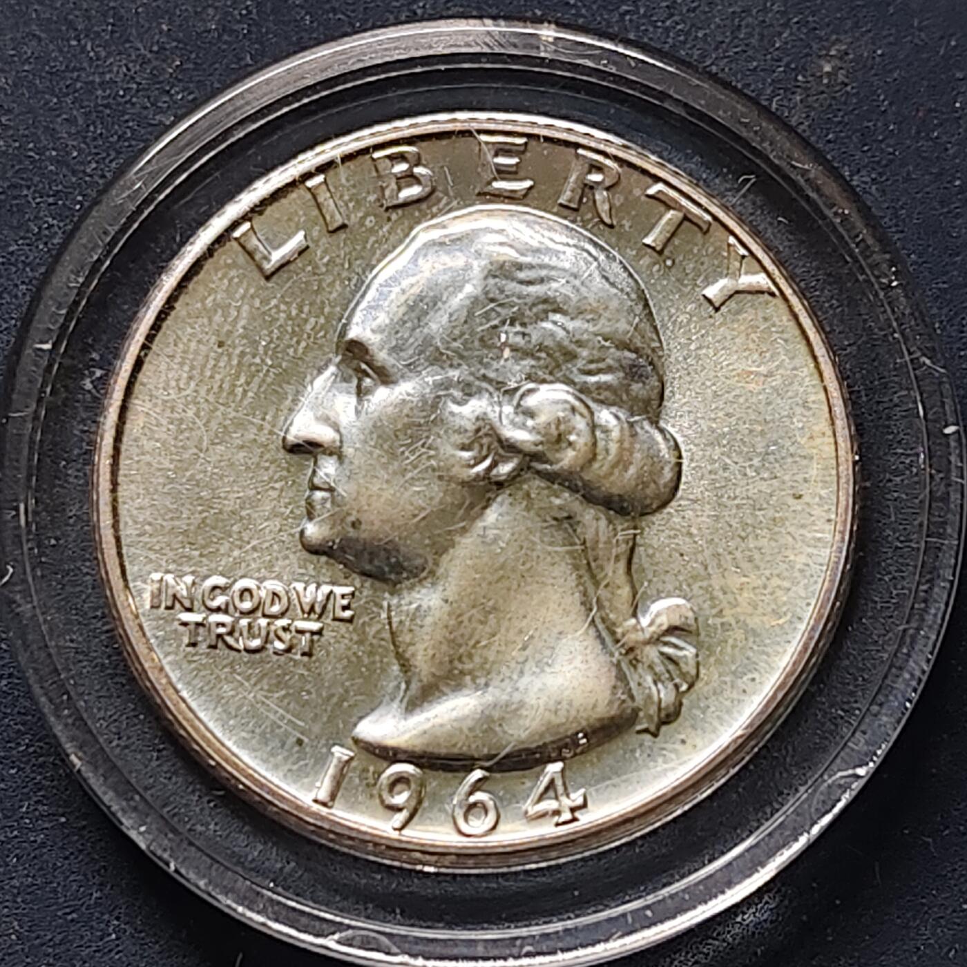 【全场包邮】纯粹捡漏拍508场 美国1964年华盛顿25分银币【24.3毫米6.25克90%】