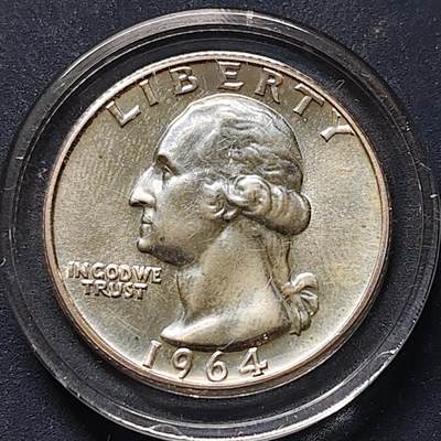 【全场包邮】纯粹捡漏拍508场 - 美国1964年华盛顿25分银币【24.3毫米6.25克90%】