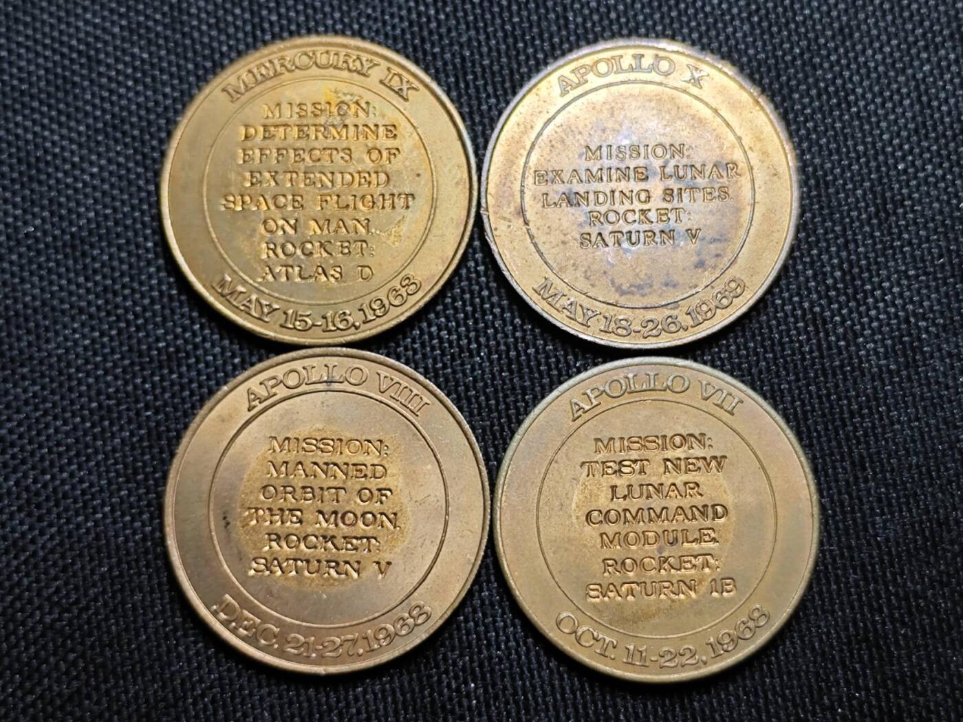 KK钱币收藏小铺   套币 批量/好品散币专场 2月预留时间 周末发货  美国航天纪念铜章 好品4枚