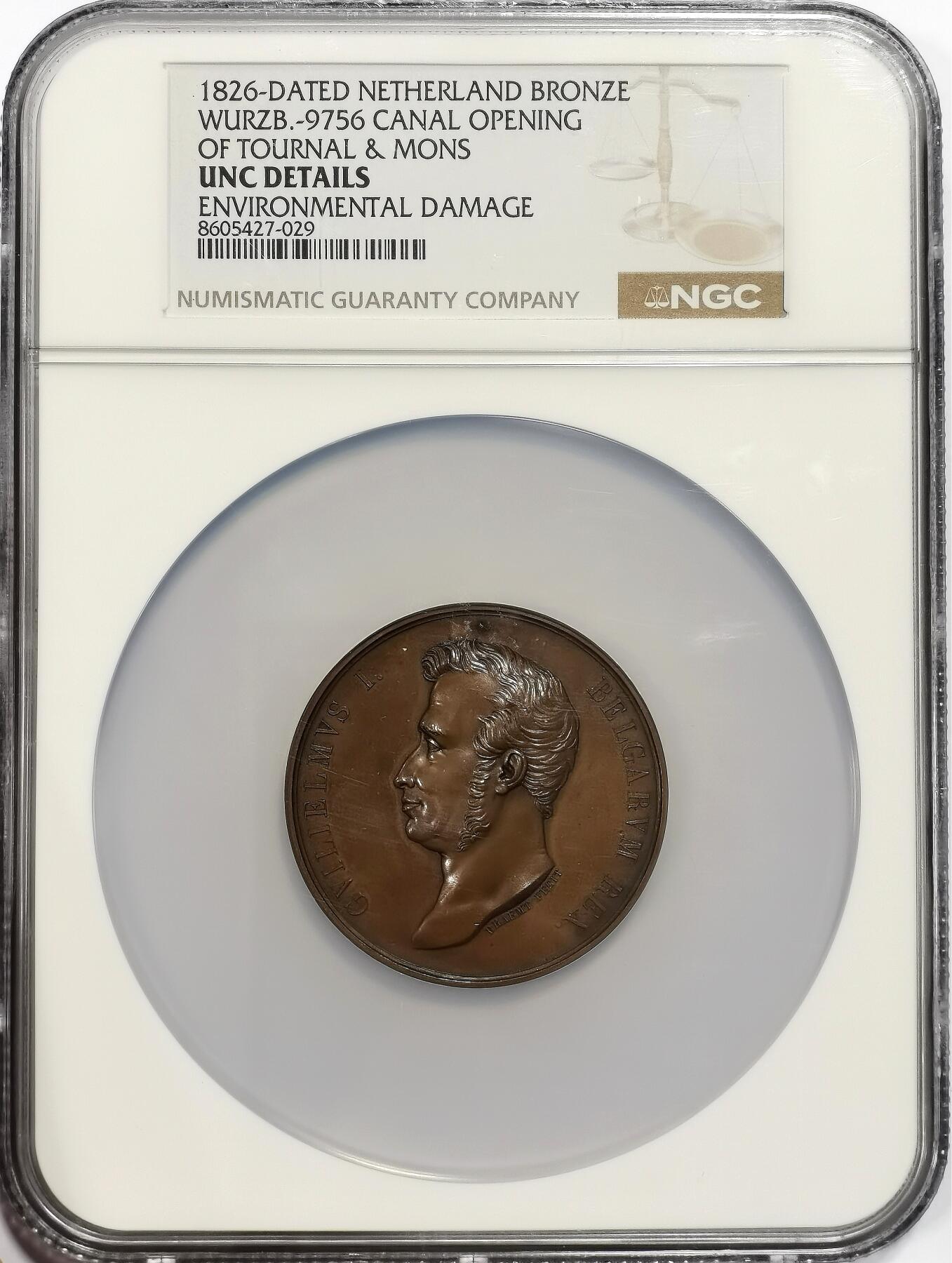 博洋堂世界钱币拍卖第163期（全场包邮） NGC UNC 荷兰1826年图尔奈与蒙斯之间运河开通纪念大铜章