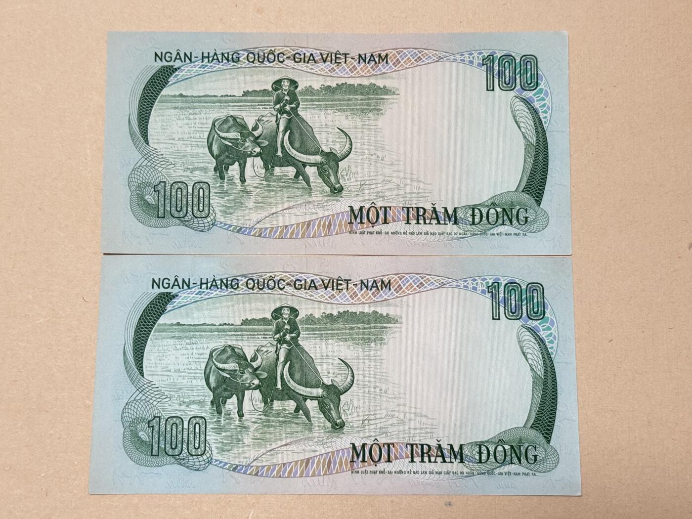 韵星假日钱币拍卖第2期 -- Rimey Holidays Coins & Banknotes Auction 2 南越1972动物票 100盾2张 水牛 全新未流通